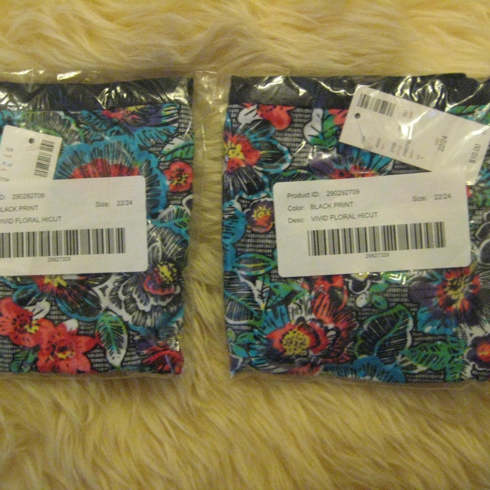 2 New Pairs Black Floral Hi Cut Avenue Brief Panty